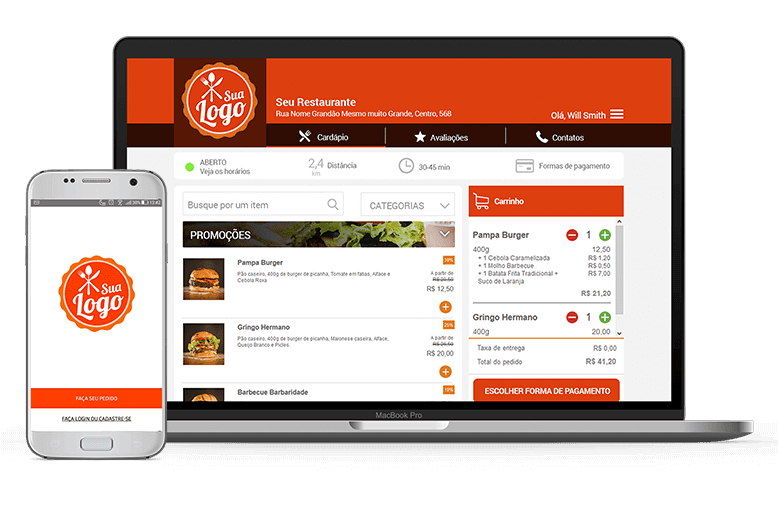 Site e App com a identidade do seu negócio e com integração ao Facebook.